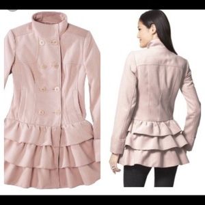 Brown pea coat with ruffles